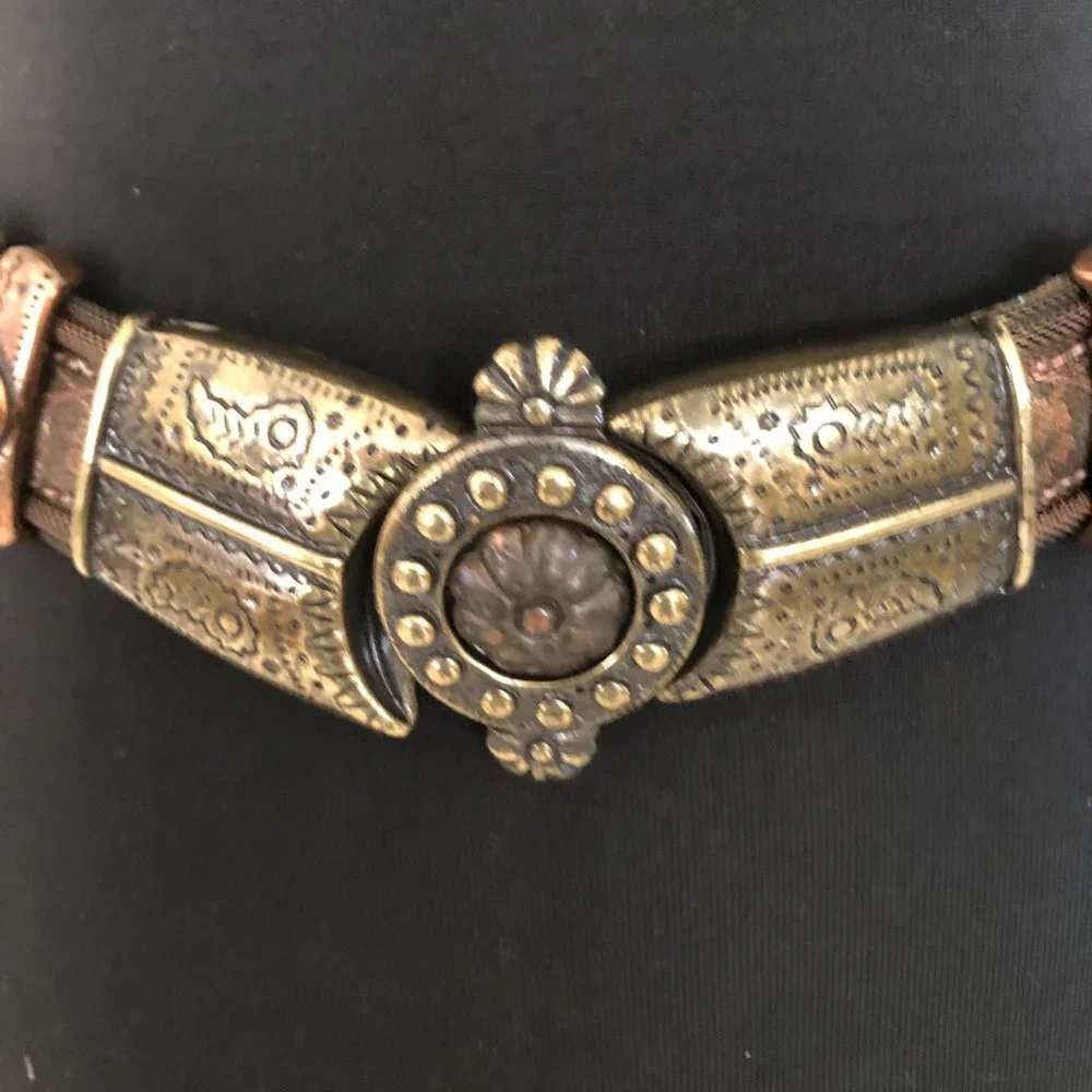 CACHE Dark Leather Bronze embroidery Multi Color METAL HARDWARE 1 1/4